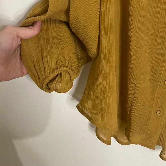Zimmermann Textured Silk Button Up Mock Next Blouse Mustard Brown size 1 Small - Picture 7 of 10